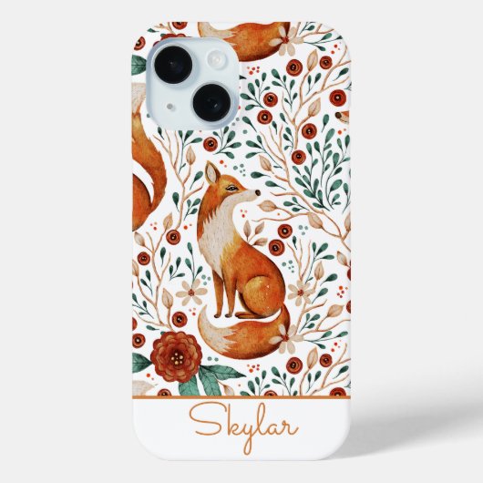 Fox Floral Botanische Patroon Script Naam Case-Mate iPhone Case (Achterkant)