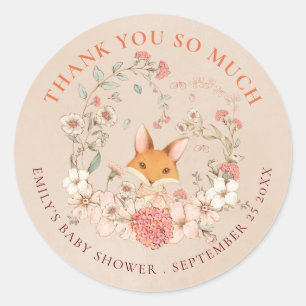 Fox Florals Dank u Peach Baby shower Ronde Sticker