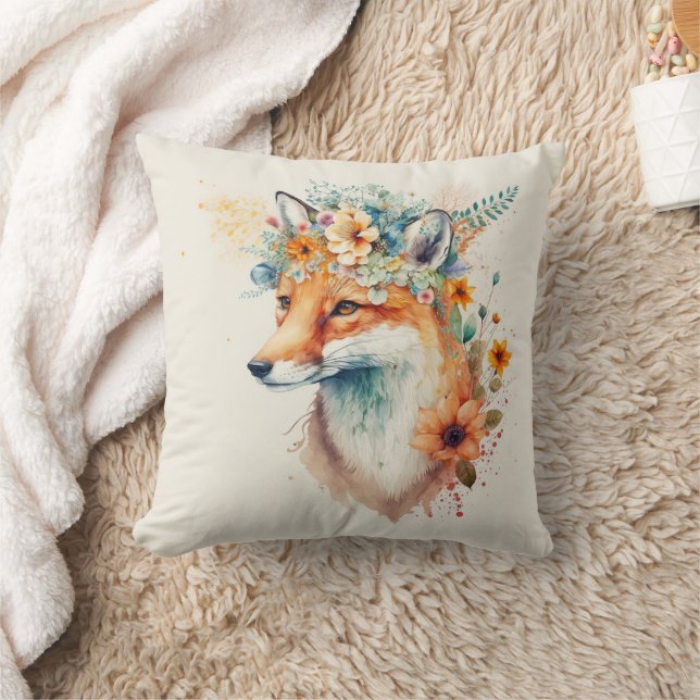 Fox Flower Crown Watercolor                      Kussen (Deken)