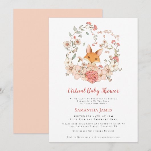 Fox Foliage Peach Virtual Baby shower Kaart (Voorkant / Achterkant)