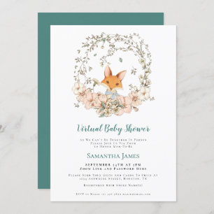 Fox  Foliage Turquoise Virtual Baby shower Kaart