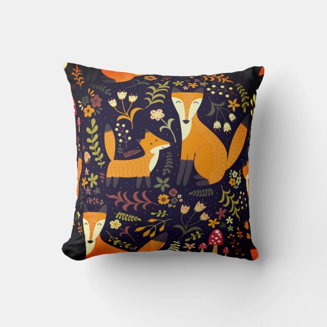 Fox Folk Art Animal Sierkussen (Voorkant)