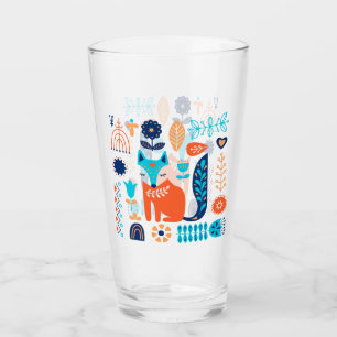 Fox Folk Art Bloemen Patroon NATUUR Glas