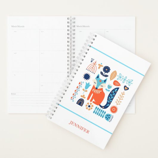 Fox Folk Art Floral Pattern - Gepersonaliseerd | N Planner (Display)