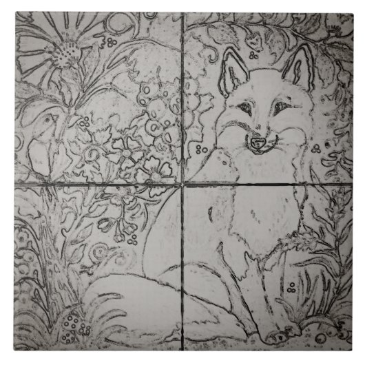  Fox Forest Tile Mural / Bird Grapes / Grey Tegeltje (Voorkant)