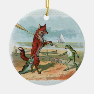 Fox Frog Vist Antiek illustratie Keramisch Ornament