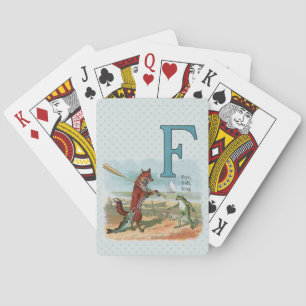 Fox Frog Vist Antiek illustratie Pokerkaarten