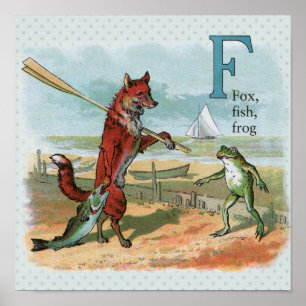 Fox Frog Vist Antiek illustratie Poster