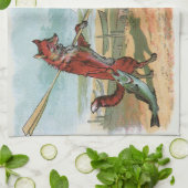 Fox Frog Vist Antiek illustratie Theedoek (Gevouwen)