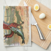 Fox Frog Vist Antiek illustratie Theedoek (Quarter Fold)