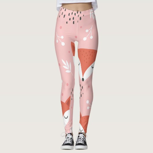 Fox Fun: Schattige bospatroon Leggings (Voorkant)