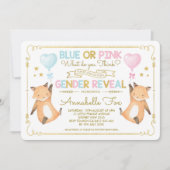 Fox Gender Reveal Baby shower Blue Pink Gold Kaart (Voorkant)