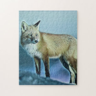 Fox geniet van een sneeuwdag legpuzzel