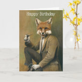 Fox Gentleman Verjaardag Kaart (Gele Bloem)