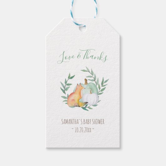Fox Gift Labels - November Herfst Baby shower Cadeaulabel (Voorkant)