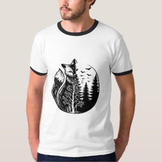 fox half realistic and half forest t-shirt