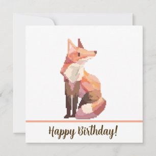 Fox Happy birthday Pixelart, Pixel Art Kaart