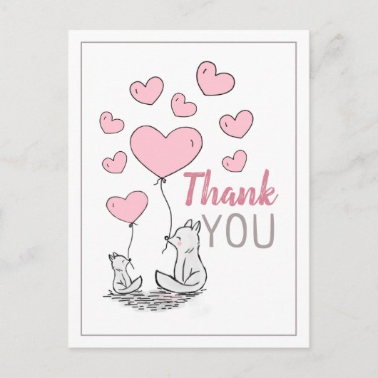 Fox Hearts Baby shower Merci carte postale (Devant)