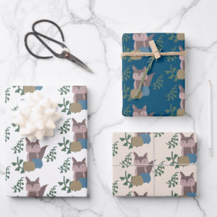 Fox Herfst Pompoenen Blauw Beige Boho  Inpakpapier Vel