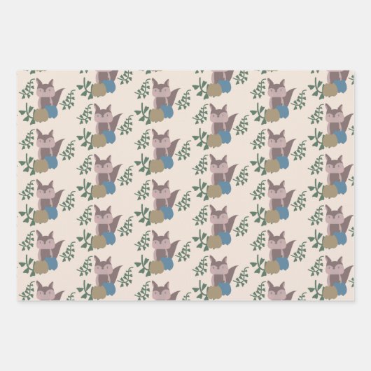 Fox Herfst Pumpkins Blue Beige Boho Inpakpapier Vel (Voorkant 3)