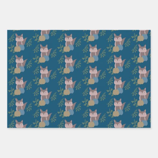 Fox Herfst Pumpkins Blue Beige Boho Inpakpapier Vel (Voorkant 2)