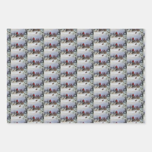 Fox Hunt Huntsmen Hounds die thuiswinter terugkeer Inpakpapier Vel (Voorkant)