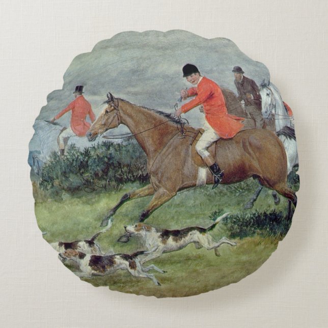 Fox Hunting in Surrey, 19e eeuw Rond Kussen (Voorkant)