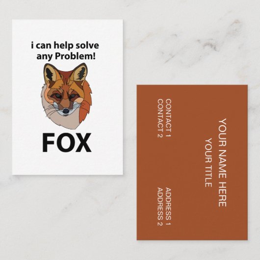 Fox Ik kan elk probleem helpen oplossen Funny Fox Visitekaartje (Voorkant / Achterkant)
