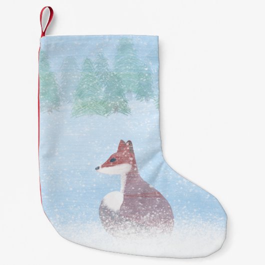 Fox in a Snowy Forest Stocking Kleine Kerstsok (Voorkant)