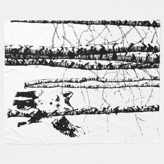 Fox in Birch Tree Forest Black Silhouette Fleece Deken (Voorkant (Horizontaal))