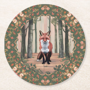 Fox in de Bossen Natuur-geïnspireerde kunst Ronde Kartonnen Onderzetter