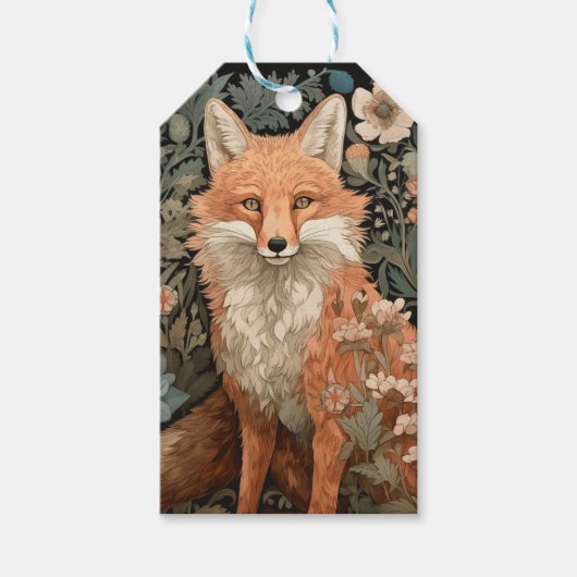 Fox in de herfsttuin William Morris Style Cadeaulabel (Voorkant)