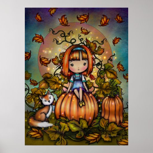 Fox in de Pumpkin Patch Cute Autumn Art Poster (Voorkant)