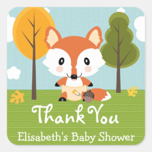 FOX IN DIAPERS BABY SHOWER DANK U VIERKANTE STICKER