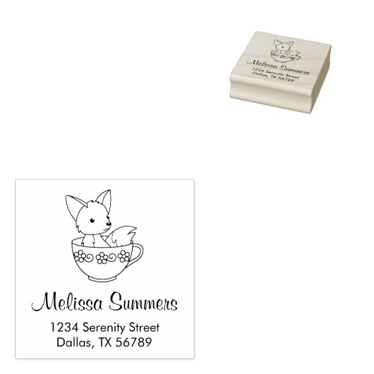 Fox in een Teacup-adres Rubberstempel (Gestempeld)