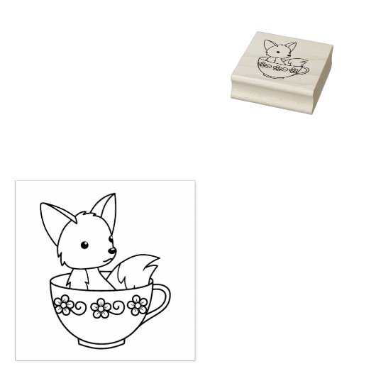 Fox in een Teacup Rubberstempel (Gestempeld)