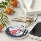 Fox in Forest Clearing Ronde Acryl Sleutelhanger (Voorkant Rechts)