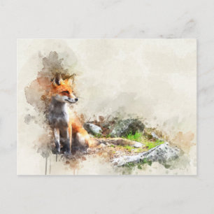 Fox in het wilde schilderij briefkaart