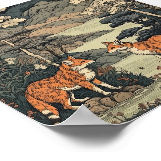 Fox in japans landschap poster (Hoek)