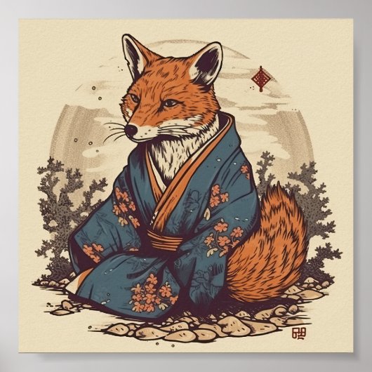 Fox in japanse stijl poster (Voorkant)