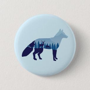 Fox in Mountain Forest T-Shirt Trucker Hat Button