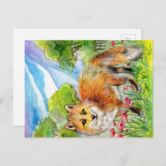 Fox in papaverveld briefkaart (Voorkant / Achterkant)