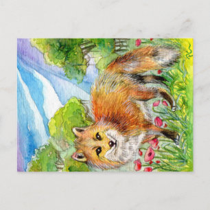 Fox in papaverveld briefkaart
