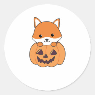 Fox in pomkin sweet foxes Happy Halloween Ronde Sticker