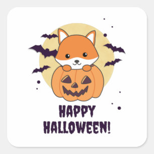 Fox in pomkin sweet foxes Happy Halloween Vierkante Sticker