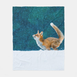 Fox in sneeuwval. Rode vos, vulpes, springen i Fleece Deken