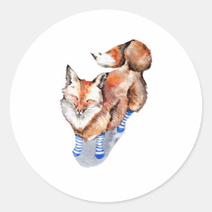Fox in Sokken Ronde Sticker
