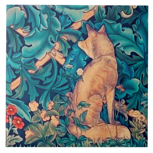 Fox in The Forest, William Morris Ceramic Tile Tegeltje (Voorkant)