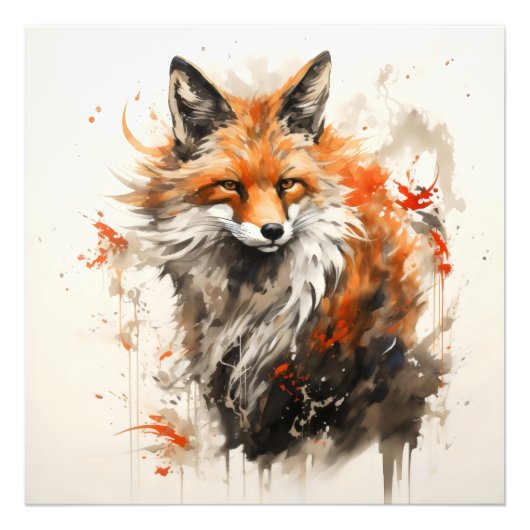 Fox Ink Painting Foto Afdruk (Voorkant)