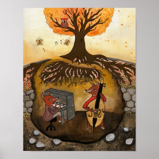 Fox Jam - Twee foxes die muziek afspelen Poster (Voorkant)